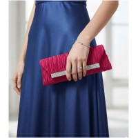 Evening Bag - Pleated Satin w/ Mesh Metal Bar Accent – Fuchsia - BG-92006FU
